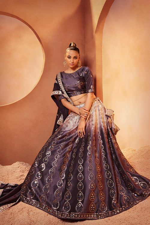 Purple Velvet Sequins Embroidery Work Lehenga Choli