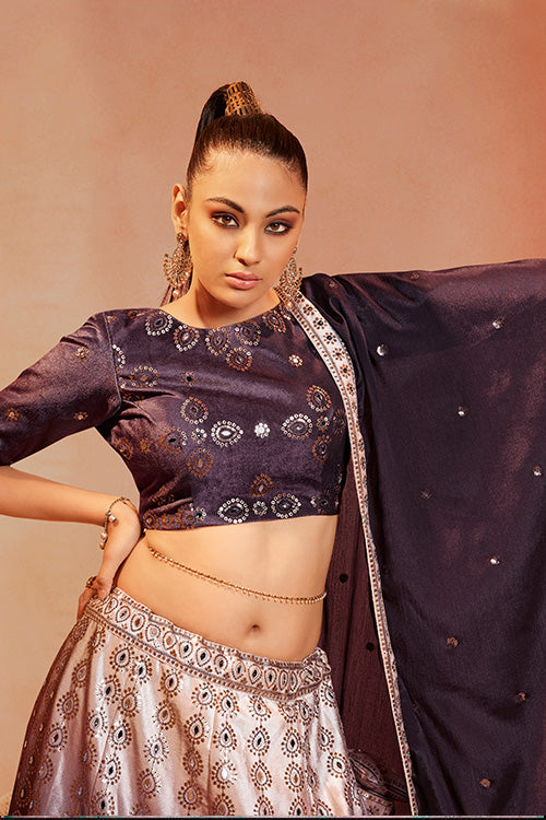 Purple Velvet Sequins Embroidery Work Lehenga Choli