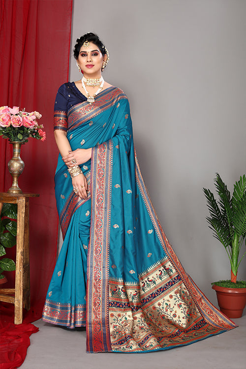 Blue Stylish Weaving and Lovely Paithani Silk Sarees
