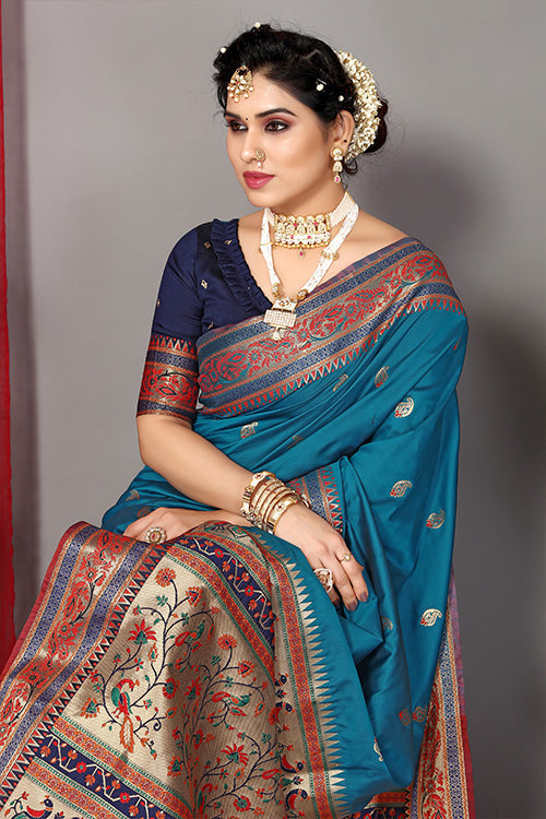 Blue Stylish Weaving and Lovely Paithani Silk Sarees