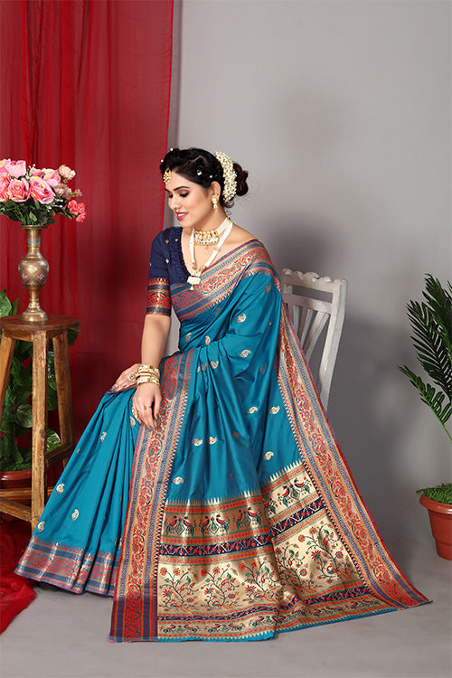Blue Stylish Weaving and Lovely Paithani Silk Sarees