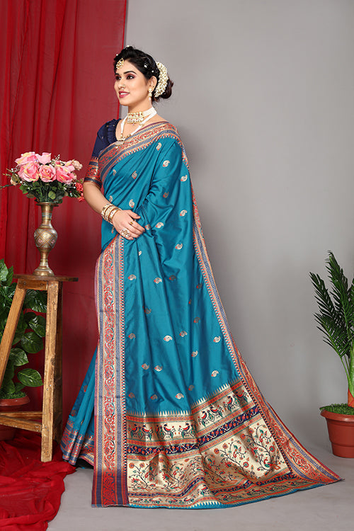 Blue Stylish Weaving and Lovely Paithani Silk Sarees
