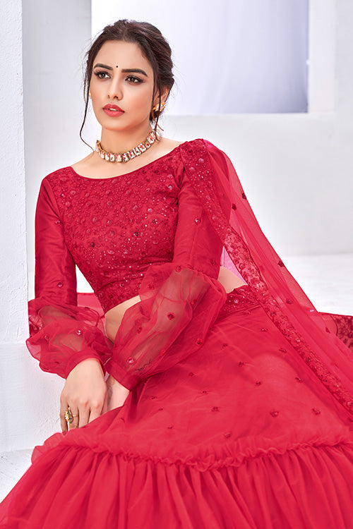 Rani Pink Net Embroidered Indian Stylish Lehenga Choli Collection