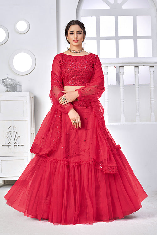 Rani Pink Net Embroidered Indian Stylish Lehenga Choli Collection