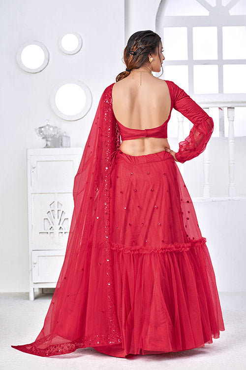 Rani Pink Net Embroidered Indian Stylish Lehenga Choli Collection