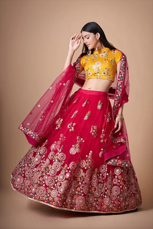 Rani Soft Net Sequins Embroidered Lehenga Choli Ensemble