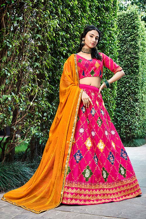 Rani Pink Silk Sequins Embroidery Work Lehenga Choli