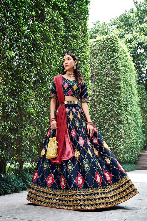 Rani Pink Silk Sequins Embroidery Work Lehenga Choli