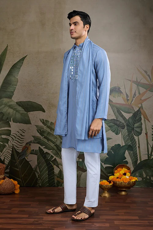 Light Blue Mirror Work Kurta – Elegant & Stylish