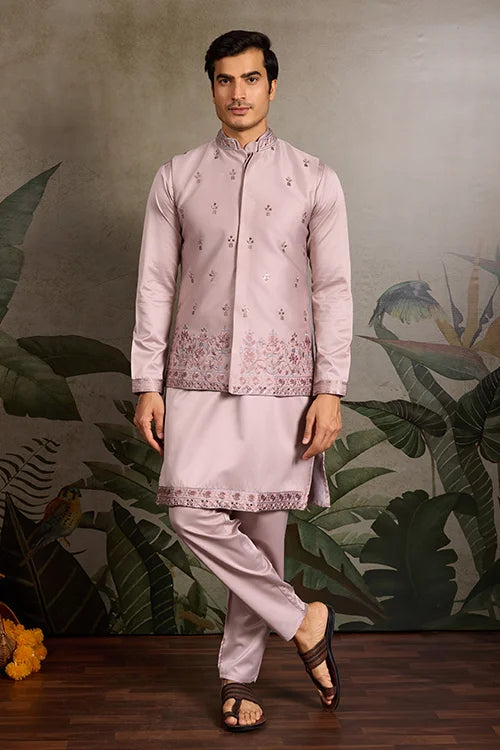 Boutique Style Unique Light Pink Kurta Koti Set for Men
