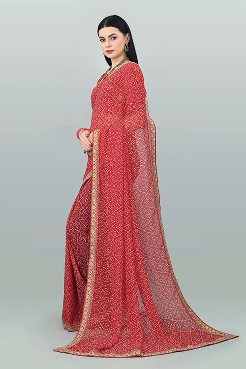 Bollywood Bandhani Georgette Saree with Embroidery Work