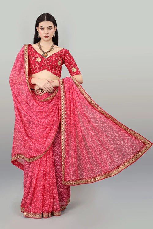 Buy Bollywood Designer Pink Bandhani Saree Online