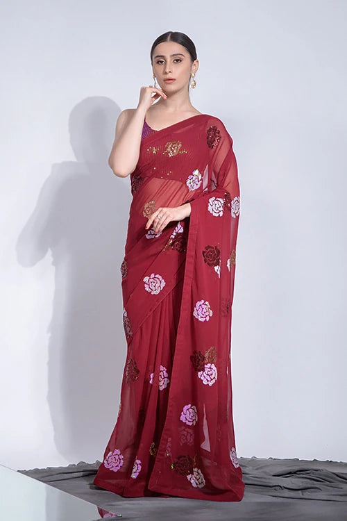 Red Bollywood Designer Heavy Georgette Saree