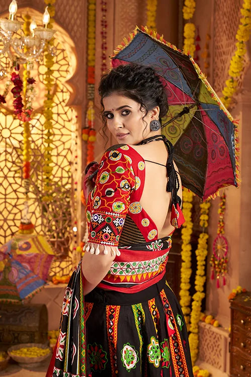 Navratri Special Black Cotton Ghagra Choli for Girls