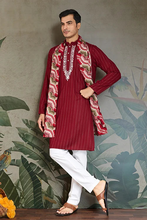 Designer Red Kurta with Dupatta for Festive Look