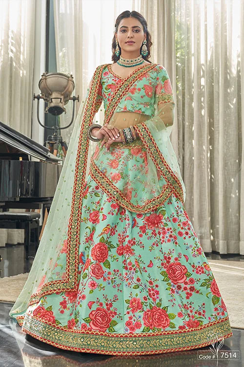 Beautiful Red Art Silk Digital Print Lehenga Choli