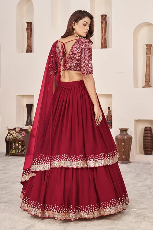 Red Georgette Zari Embroidered Work Lehenga Choli Elegance