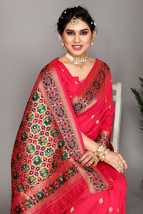 Red Pink Exclusive Weaving Work Paithani Silk Sarees