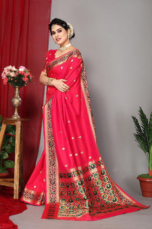 Red Pink Exclusive Weaving Work Paithani Silk Sarees