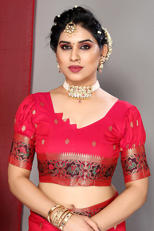Red Pink Exclusive Weaving Work Paithani Silk Sarees