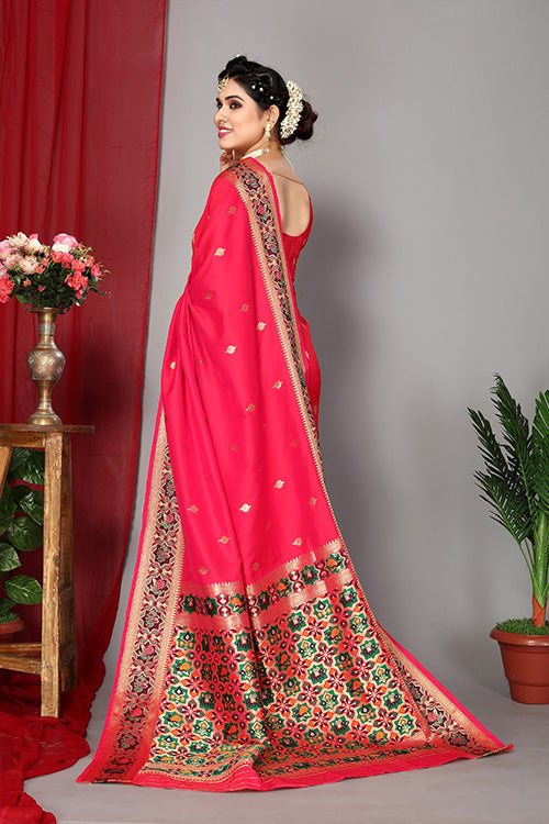 Red Pink Exclusive Weaving Work Paithani Silk Sarees