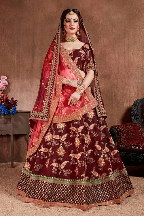 Rich Dark Maroon Colour Bridal Wear Wedding Lehenga Choli