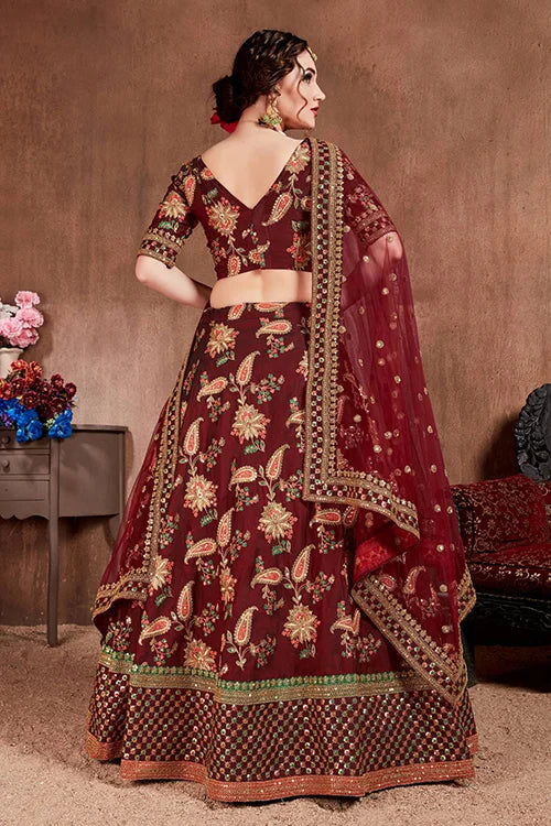 Rich Dark Maroon Colour Bridal Wear Wedding Lehenga Choli