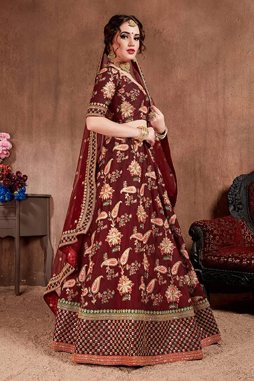 Rich Dark Maroon Colour Bridal Wear Wedding Lehenga Choli