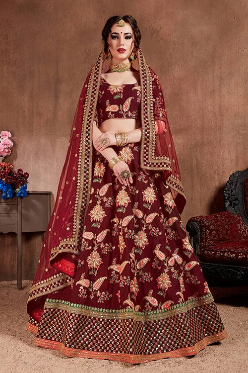 Rich Dark Maroon Colour Bridal Wear Wedding Lehenga Choli