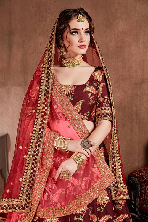 Rich Dark Maroon Colour Bridal Wear Wedding Lehenga Choli