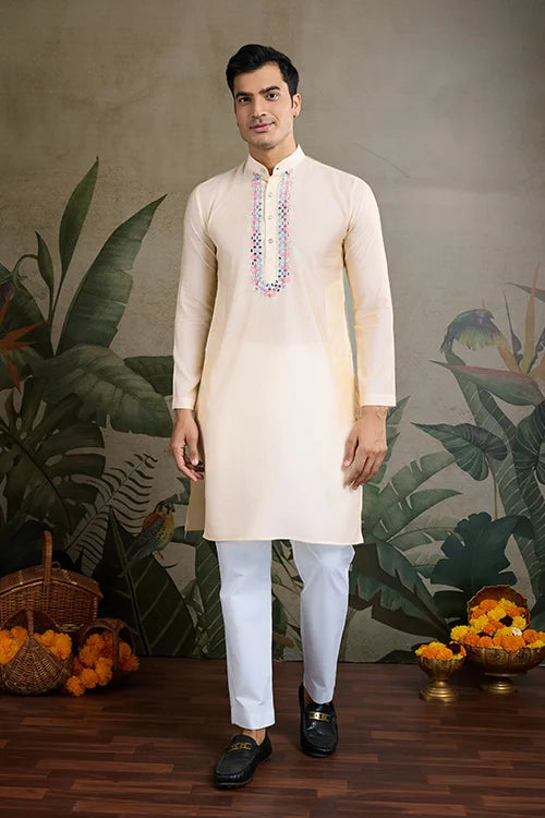 Traditional Beige Kurta Set with Koti Jacket