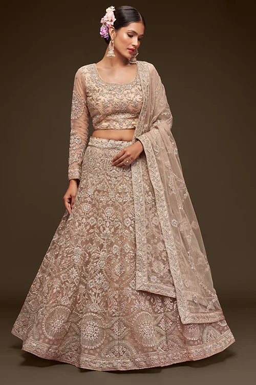 Royal Beige Marriage Lehenga Choli with Dupatta