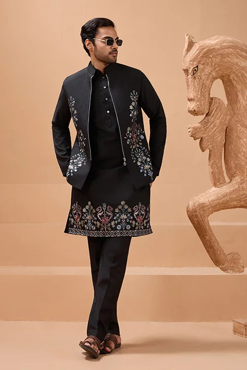 Premium Black Color Special Koti Kurta Set for Mens Wear