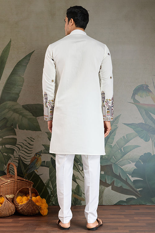 Classic White Kurta Pajama For Men With Rich Embroidery