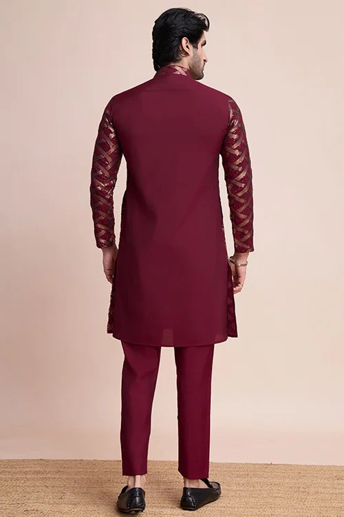 Maroon Traditional Look Ethnic Wear Kurta For Men