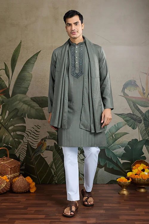 Elegant & Beautiful Rust Green Kurta with Dupatta – Stylish Look