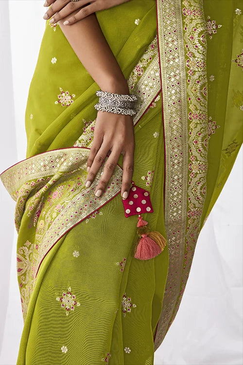 Fancyfied Designer Heavy Embroidery Minakari Silk Saree With Unstitched Blouse