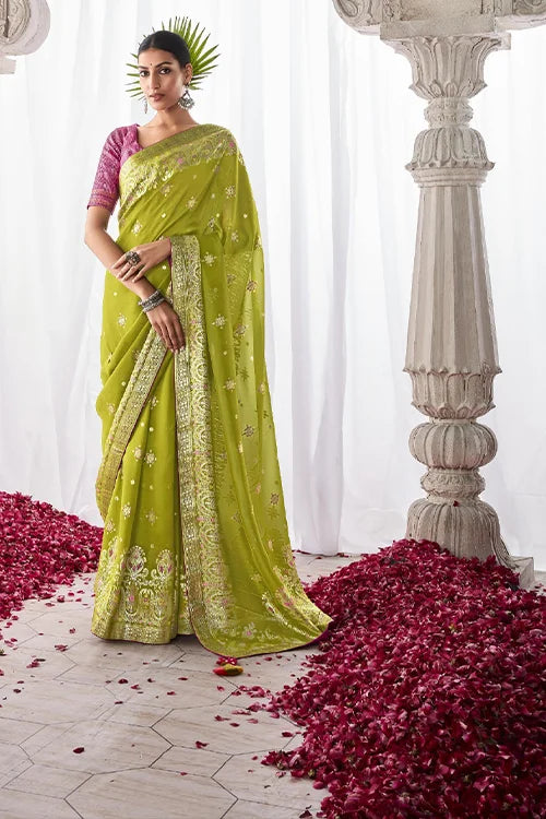 Fancyfied Designer Heavy Embroidery Minakari Silk Saree With Unstitched Blouse