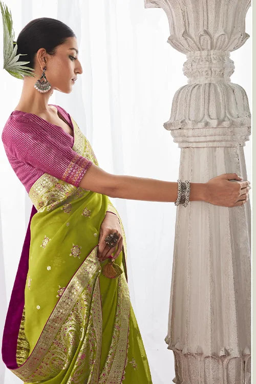 Fancyfied Designer Heavy Embroidery Minakari Silk Saree With Unstitched Blouse