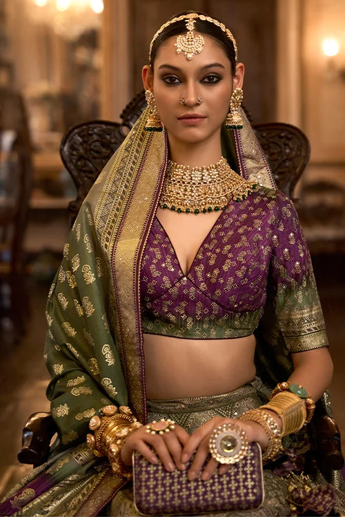 Rajwadi Silk Wedding Green Lehenga Choli at Mirror Work