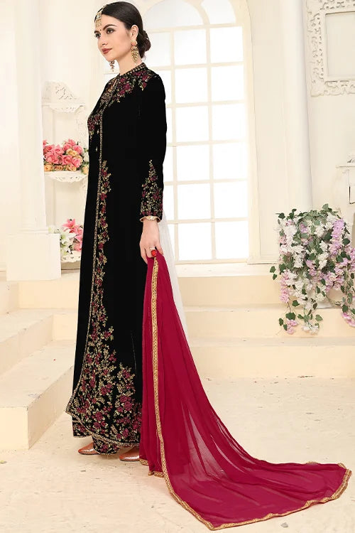 Elegant Black Zari Embroidered Diamond Work Suit for Women