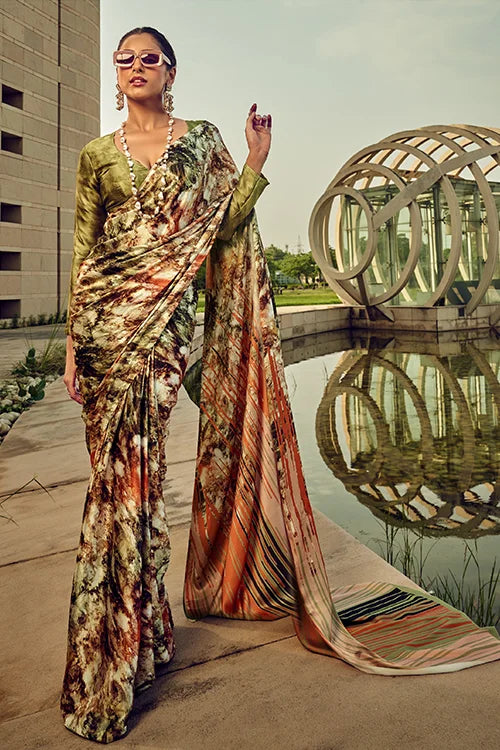 Satin Crepe Digital Printed Multi Color Beautyful Saree Collection