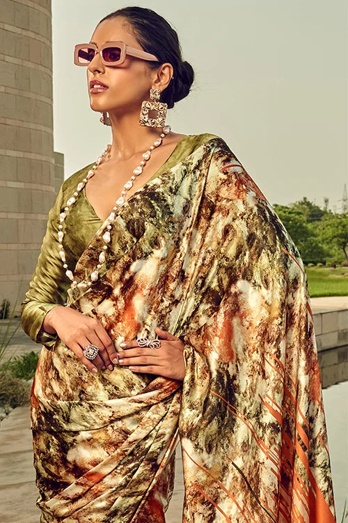 Satin Crepe Digital Printed Multi Color Beautyful Saree Collection