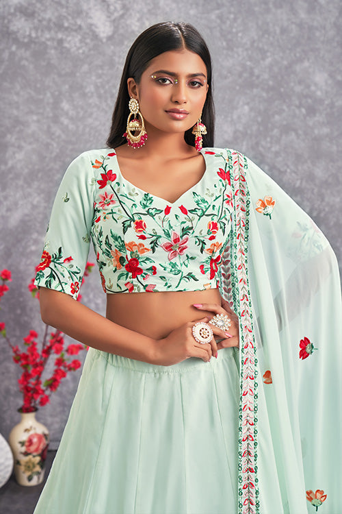 Sea Green Georgette Sequins Lehenga Choli Set