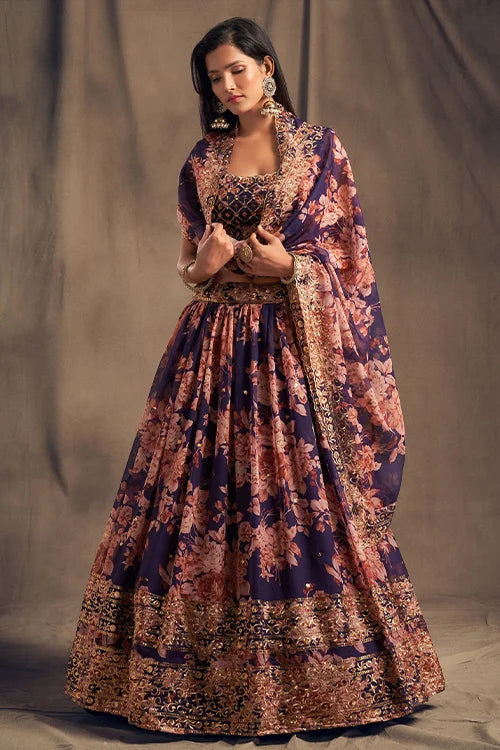 Season For Bridal Wear Collection Lehenga Choli With Dupatta Purple Colour