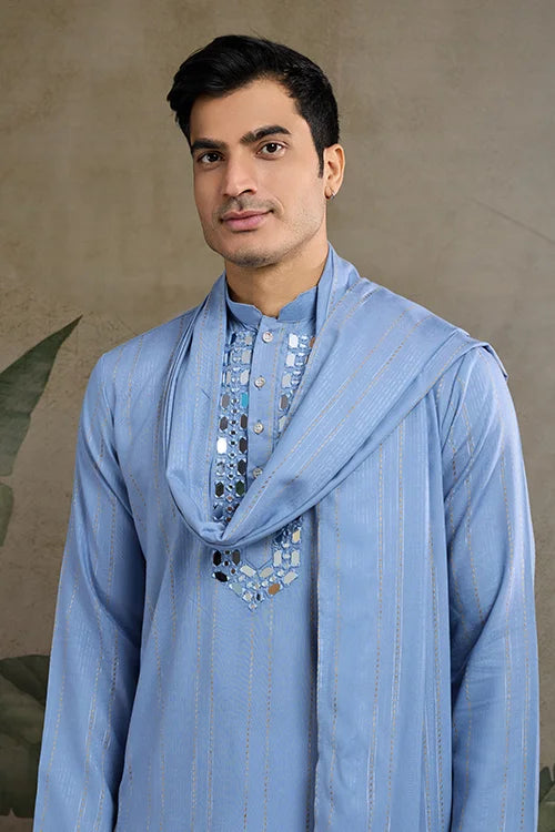 Light Blue Mirror Work Kurta – Elegant & Stylish