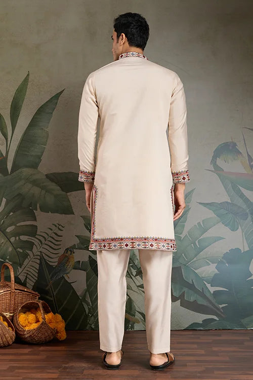 Classic Ivory Embroidered Kurta Pajama for Men