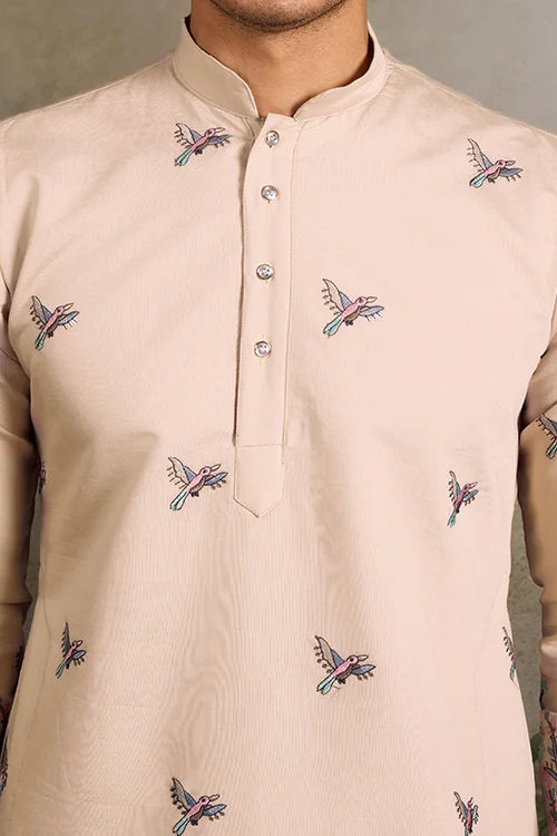Beige Embroidered Work Beautiful Kurta for Men