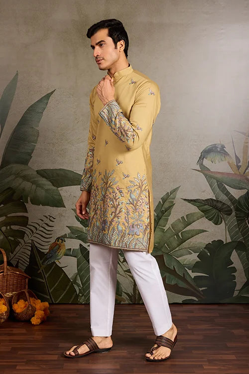 Haldi Ceremony Special Yellow Embroidered Kurta for Men