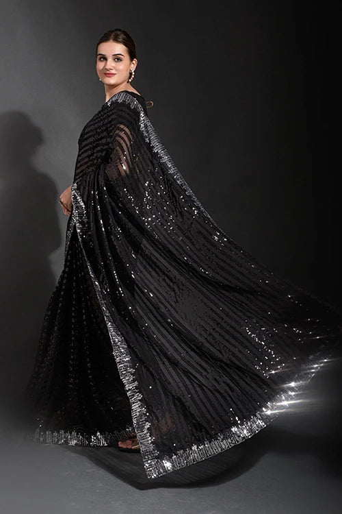 Stunning Black Georgette Saree with Cutwork Lace